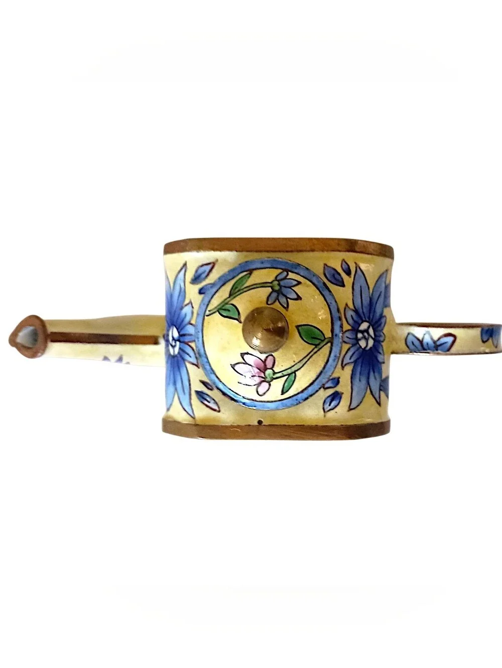 Vtg MINI Enameled Floral Teapot Chinoiserie Cloisonne Bloomcore Cottage Diorama